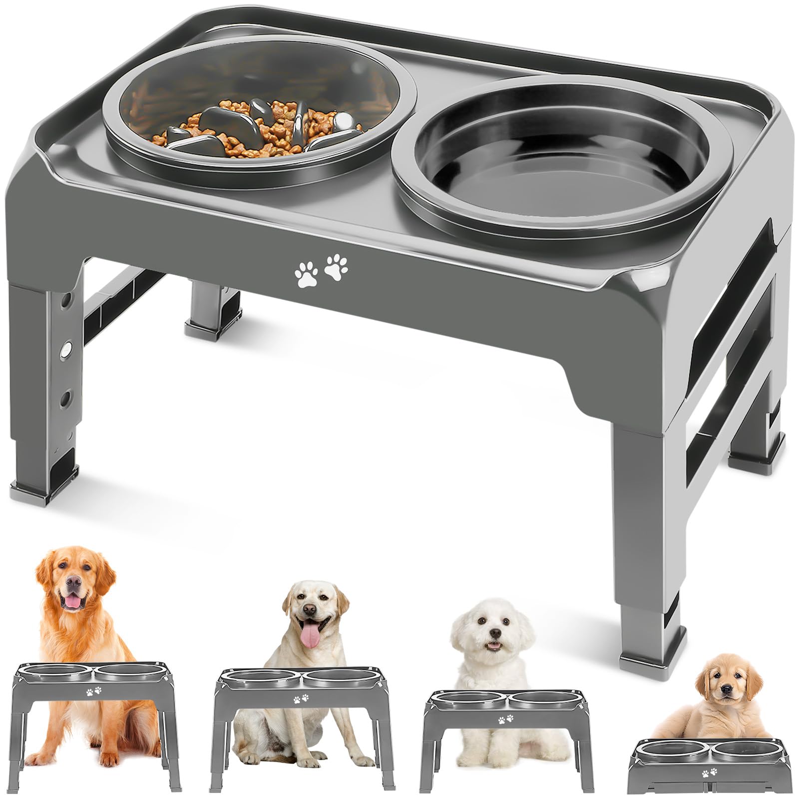 NovaPet Elevated Slow-Feeder Dog Bowls — Adjustable Height for Easier, Healthier Eating